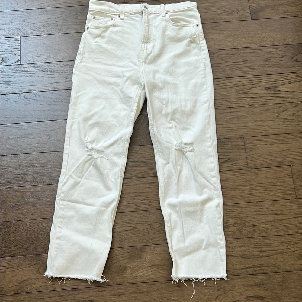 Gap White Women’s Straight Leg High-Rise Distressed Jeans